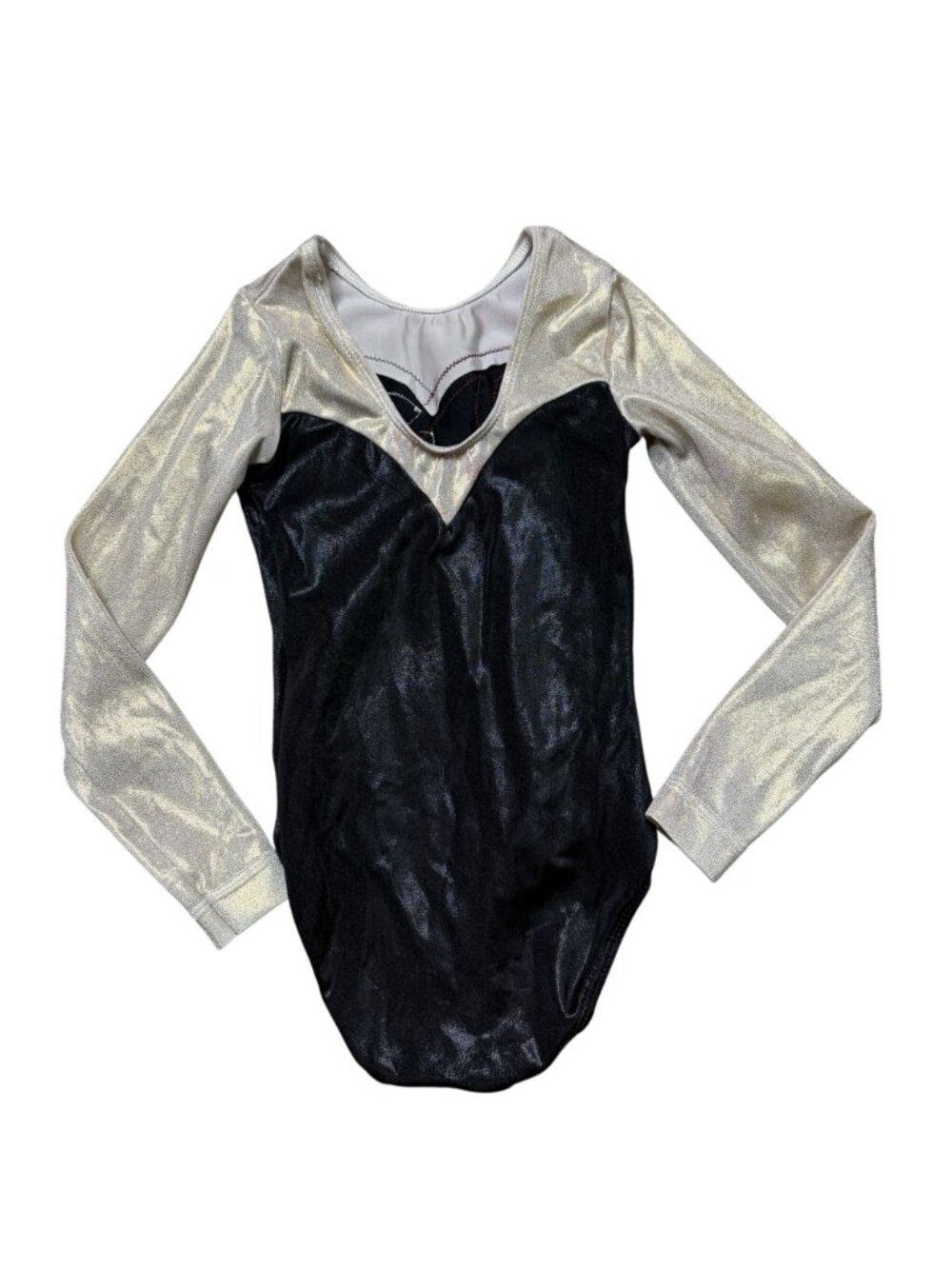 GK Child Small Long Sleeve Leotard Metallic Black and gold - Picture 2 of 6